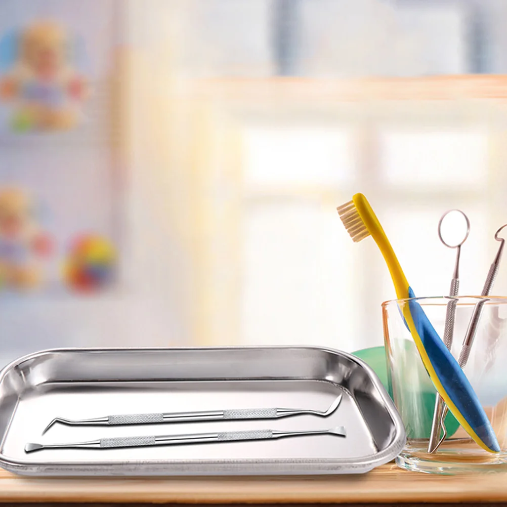 2 Buah Baki Alat Sterilisasi Baja Tahan Karat untuk Instrumen Kasa Kapas Ringan Portabel Dipoles Cermin