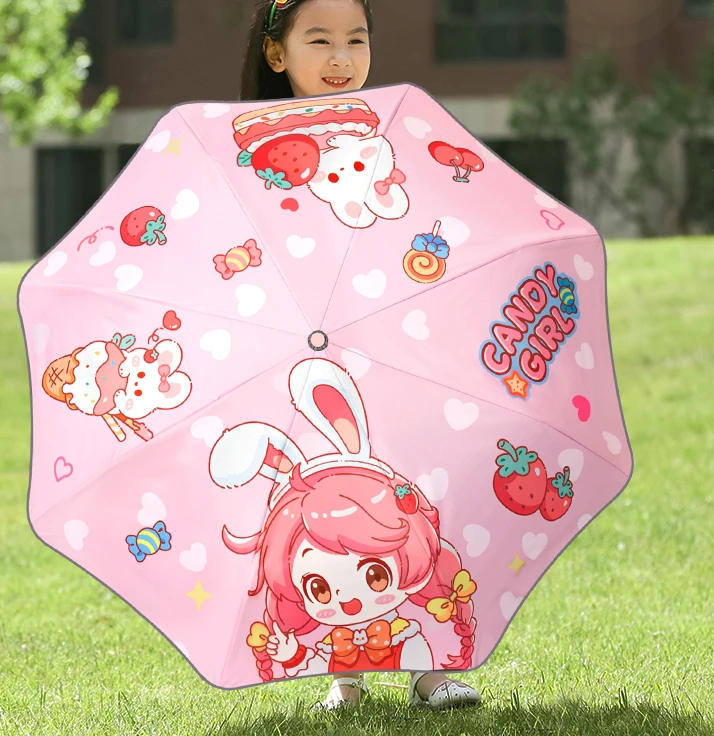 

Children's umbrellas with safety rounded corners and anti return fully automatic folding