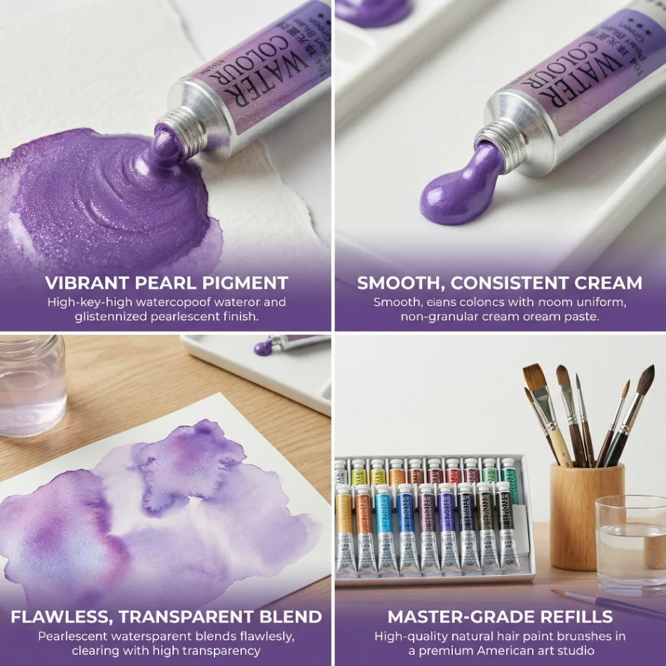 Maries Artist Perlglanz-Aquarellfarben-Set für Studenten, Kunst, spezielles Briefpapier, Aquarellverpackung, Farbzubehör – Detail 6