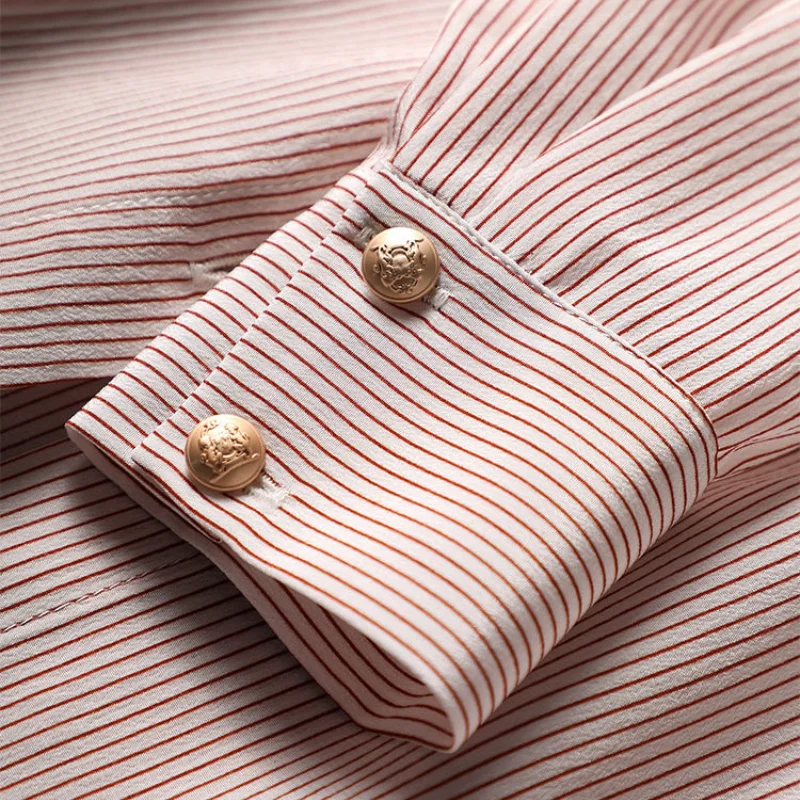 2023 Summer New Casual Elegant Long Sleeve Stripe Printed Spliced Button Lapel Fashion Trend Commuter Women\'s Clothing Blouse