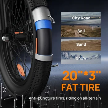 URLIFE 1000W E20 Electric Bike | 48V 13Ah Removable Battery, 28MPH, 20''X3