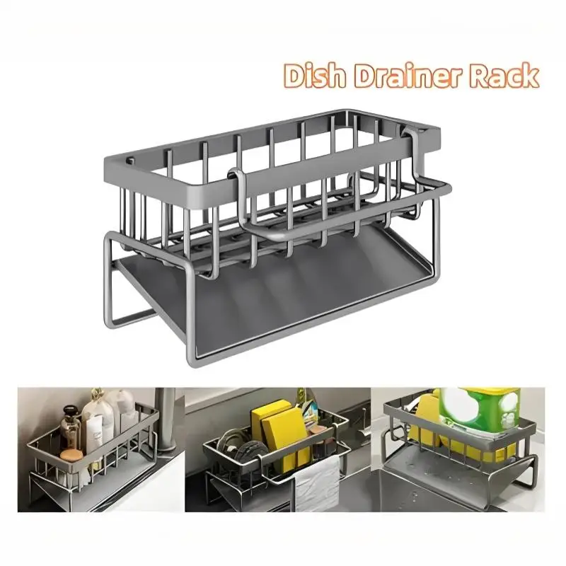 Sponge Drainer Rack With Towel Holder Kitchen Bathroom Sink Organizer Rack Soap Holder Organizer Countertop And Store Items