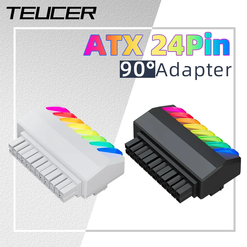 Teucer ATX 24Pin 90Degree Motherboard Power Supply Cable Connector 5V/3Pin ARGB Plug Adapter Modular DIY Mounting Accessessory