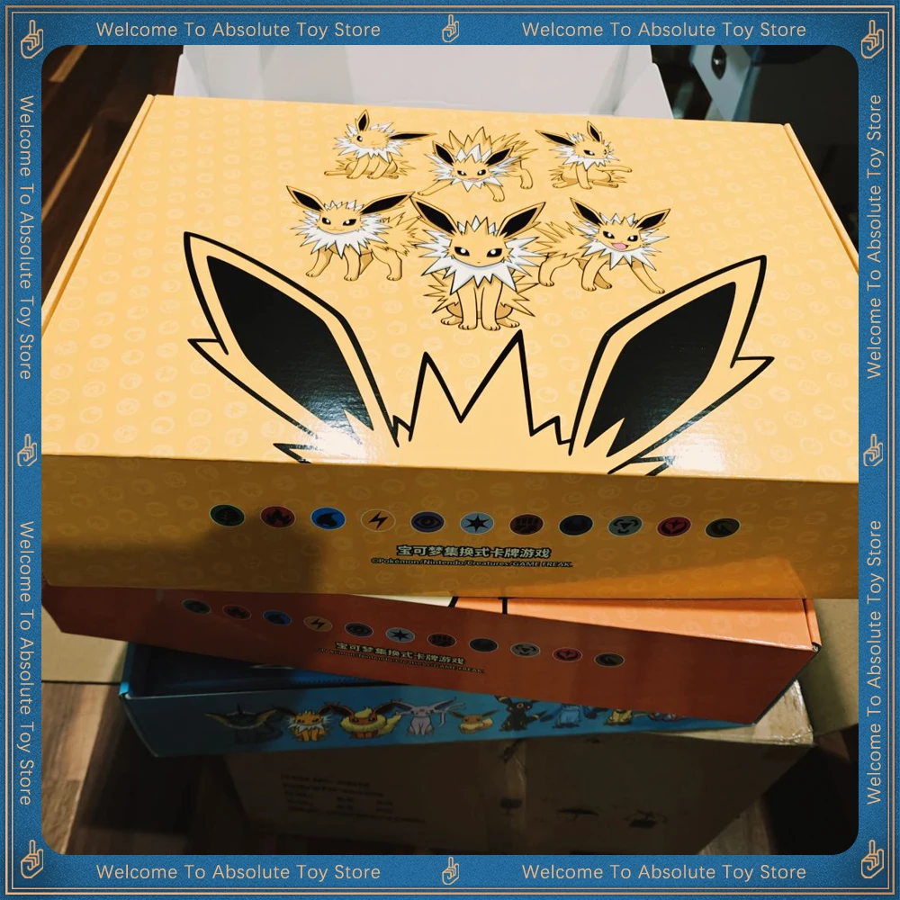 Original en Stock PTCG Eevee juego de cartas comerciales caja de regalo chino Eeveelution avanzado fuego agua Eevee tarjeta coleccionable regalos
