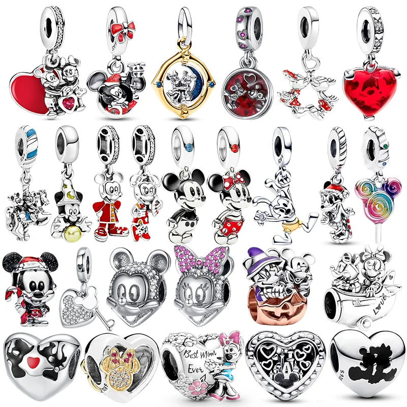 Pendentif à breloque classique Disney série Mickey & Minnie en argent 925, adapté au collier, Bracelet Original, bricolage, cadeau de fête de noël pour femmes