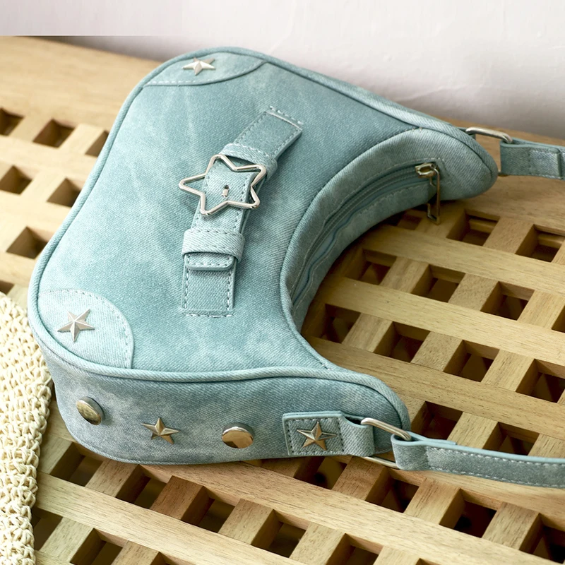 Vintage Lässige Niedliche Weiße Stern-Schultertasche Damen Umhängetaschen Leder-Reißverschlusstaschen Handtaschen für Frauen – Detail 11