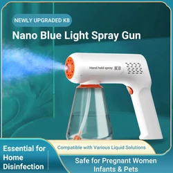 420ML Nano Spray Gun K8 Sterilizer Blue Light Handheld Spray Machine Electric Atomizer UV Disinfection Mist Sprayer Rechargeable