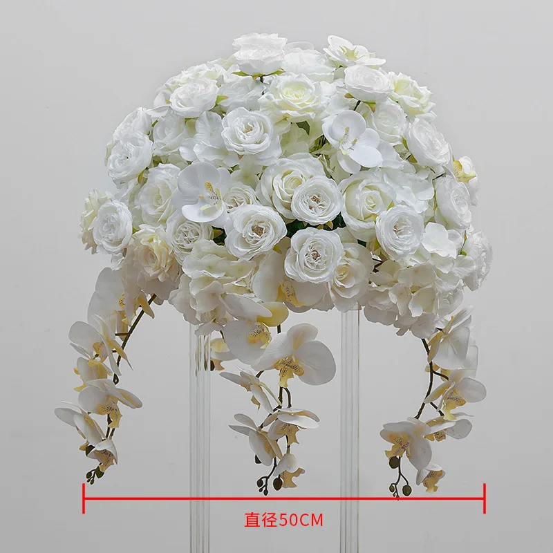 

New big white flower ball wedding ornament with orchid rose ball for wedding decoration