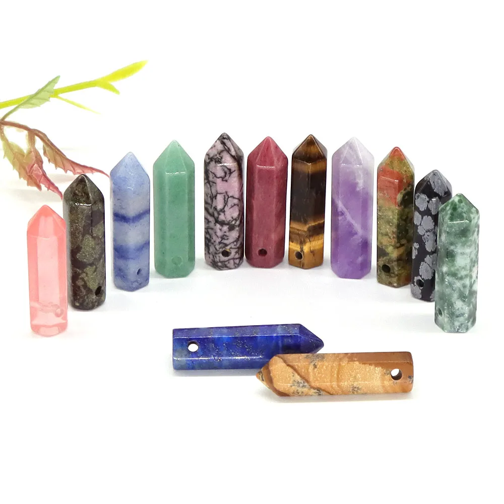 

32x8mm Hole Point Wand Natural Stone Healing Crystal Single-Pointed Hexagonal Gem Making DIY Necklace Earrings Jewelry Accessory