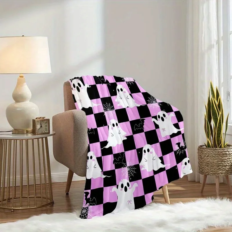 Spooky Fun Halloween Ghost Pattern Throw Blanket Cozy Decor for Fall Party Kids Adults