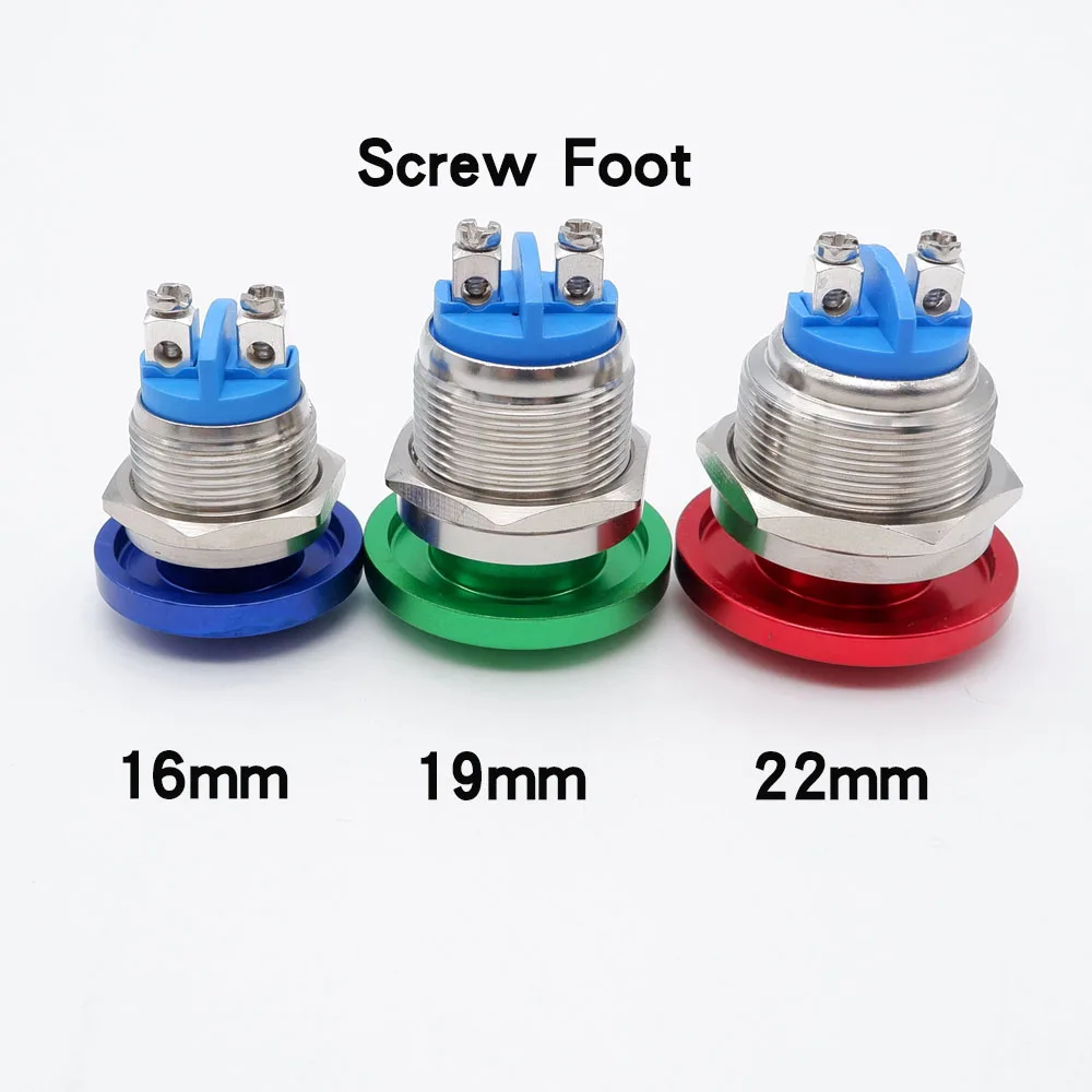 16/19/22mm Metal Mushroom Head Disconnect Control Button Switch Red Green Blue Self Resetting Screw Terminal Momentary 1NO 12v