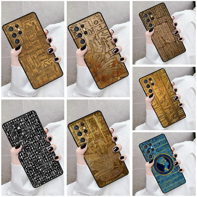 Phone Case For Samsung Galaxy S24 S23 S21fe S22 Ultra Plus Note 10 20 S8 S9 S10 Cover Egyptian Hieroglyphics