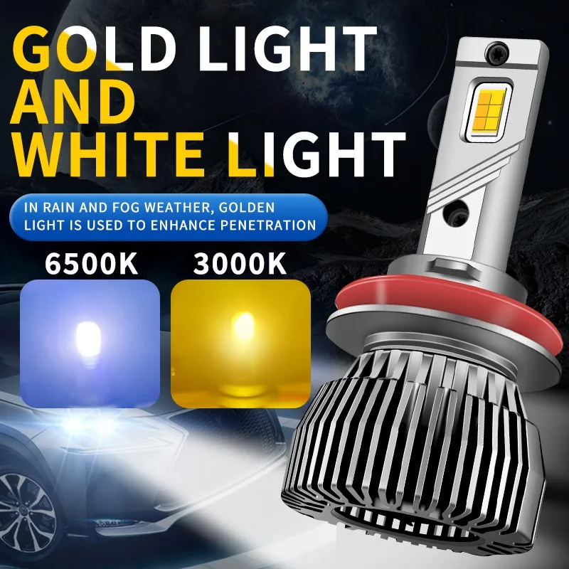 H11 LED Bicolor Headlight Bulb H4 H1 H7 H3 9006 9005 880-881 9045 9012 Car Fog Light Yellow+White White+Green 120WAuto Lamp 2PCS