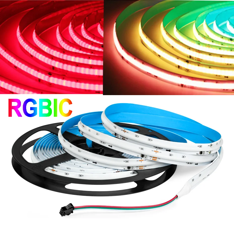 

DC24V RGBIC Addressable COB LED Strip 720LEDs/m Flexible Tape Light Dream Color RGB Chasing Effect for Bedroom Decor 0.5m-5m