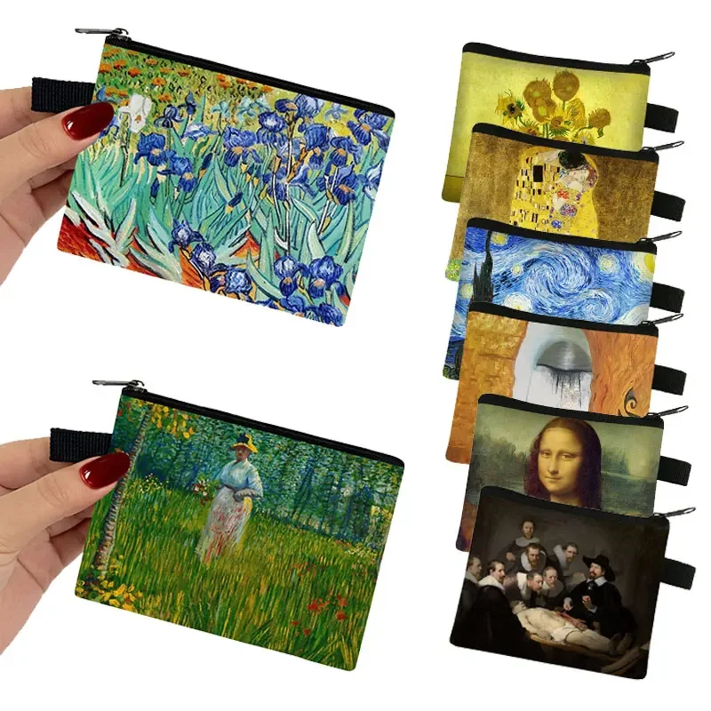 Van Gogh Oil Painting Starry Night / David Coin Purse / Mona Lisa 3D Print Men Women Wallet ID Credit Card Bag Small Coin Bags