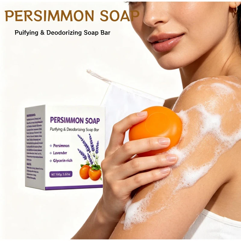 100g Persimmon Soap Deodorizing Effectively Remove Body Odor Deep Cleansing Face Body Soap Bar Refresh Purify Skin Daily Hygiene