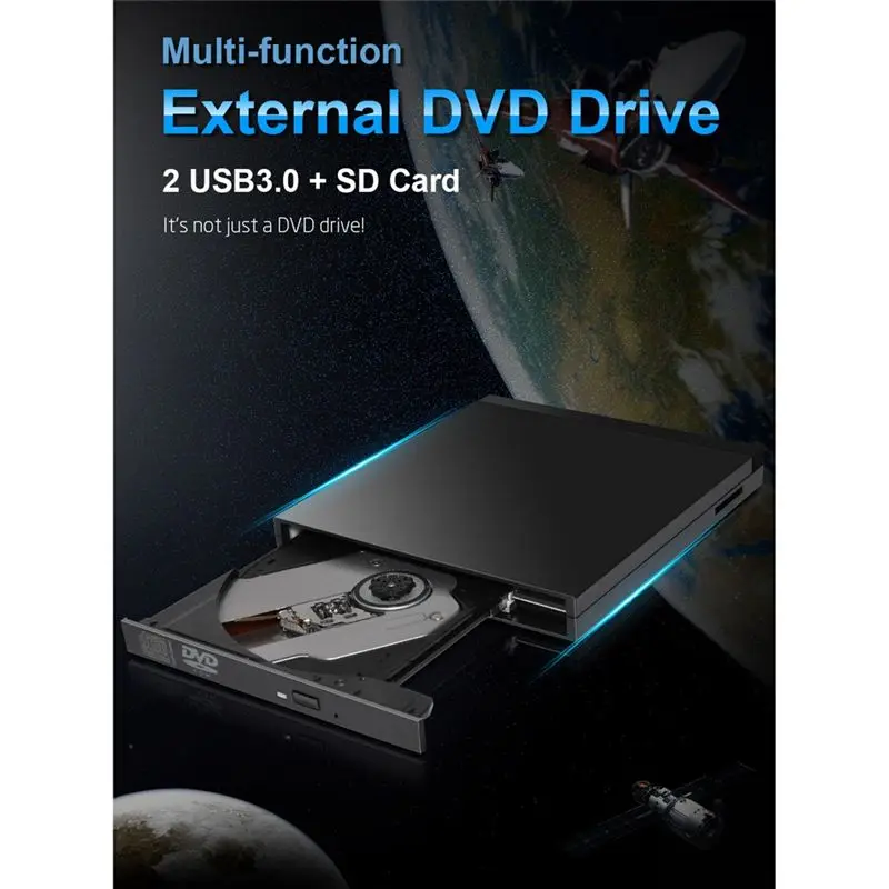doyou USB 3.0 External CD/DVD Optical Drive CD/DVD Player DVD Burner with USB 3.0 Ports Card Reader for PC Laptop