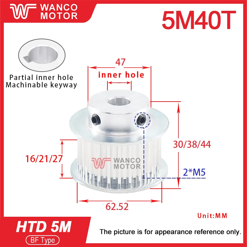 HTD 5M Timing Pulley 40Teeth/44Teeth Bore 10-38mm BF Type for Belt Drive System with Belt Width 15/20/25mm Gear Pulley