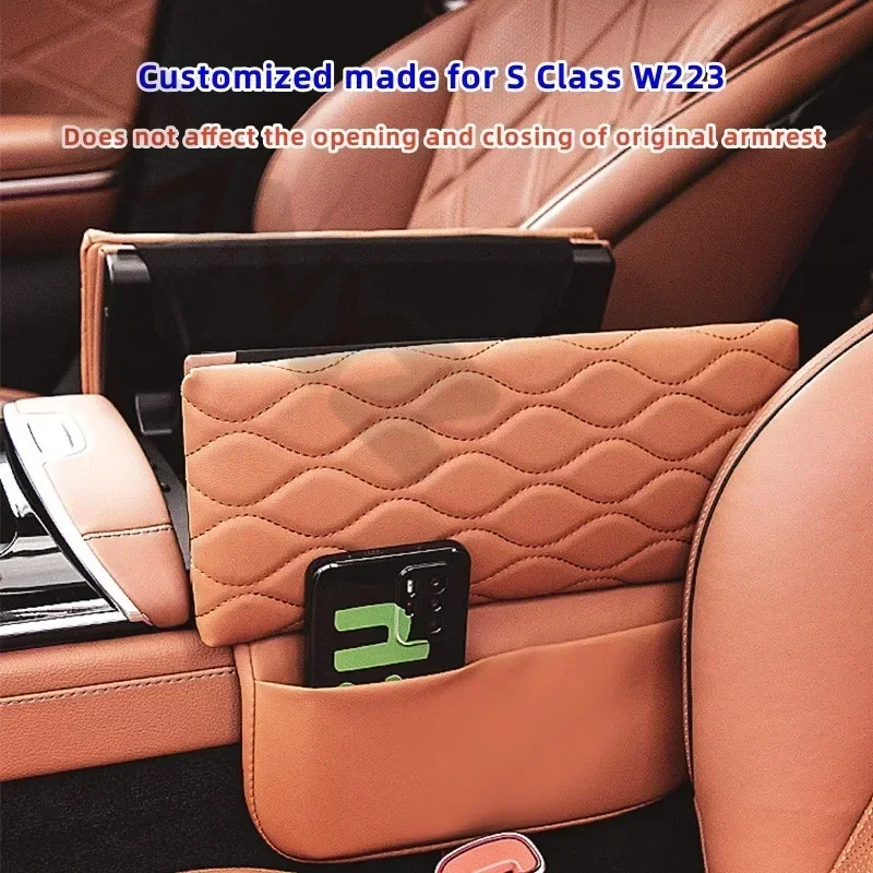For Mercedes Benz W223 S Class 2021 2022 Maybach Center Console Cushion Anti-Scratch Leather Car Armrest Box Pad Arm Rest Mat