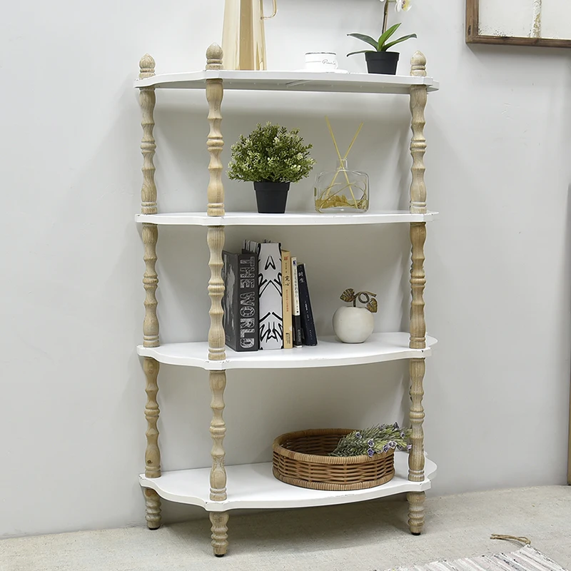 Country Garden Home Decoration White Freestanding Shelving Unit Furniture Corner Storage Display Rack Kitchen