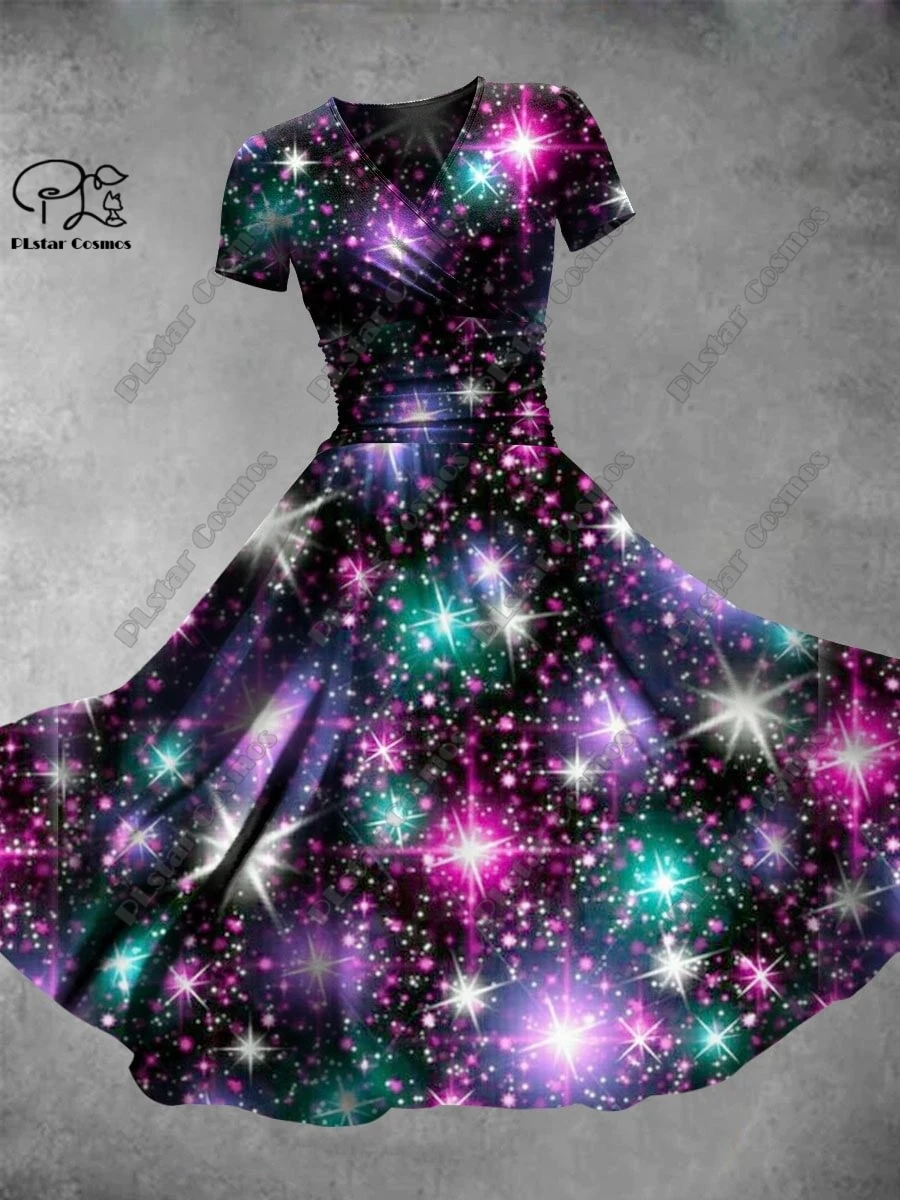 Gonna floreale stampata in 3D Serie San Valentino Abito completo con scollo a V stampato a maniche corte Gonna lunga a trapezio moda casual