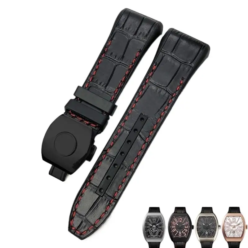 

TINTAG For Franck Muller Watch Band 28mm Cowhide Silicone Watch Strap Nylon Rubber Folding Buckle Watch Bands For Men Bracelet