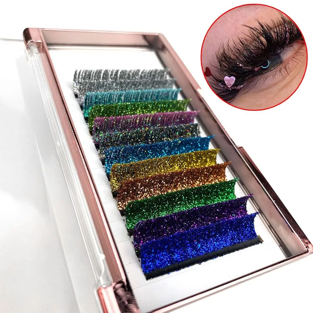 Bunte natürliche lockige Feen wimpern d Locken glitter falsche Wimpern glänzende Wimpern gefälschte Wimpern Wimpern verlängerung