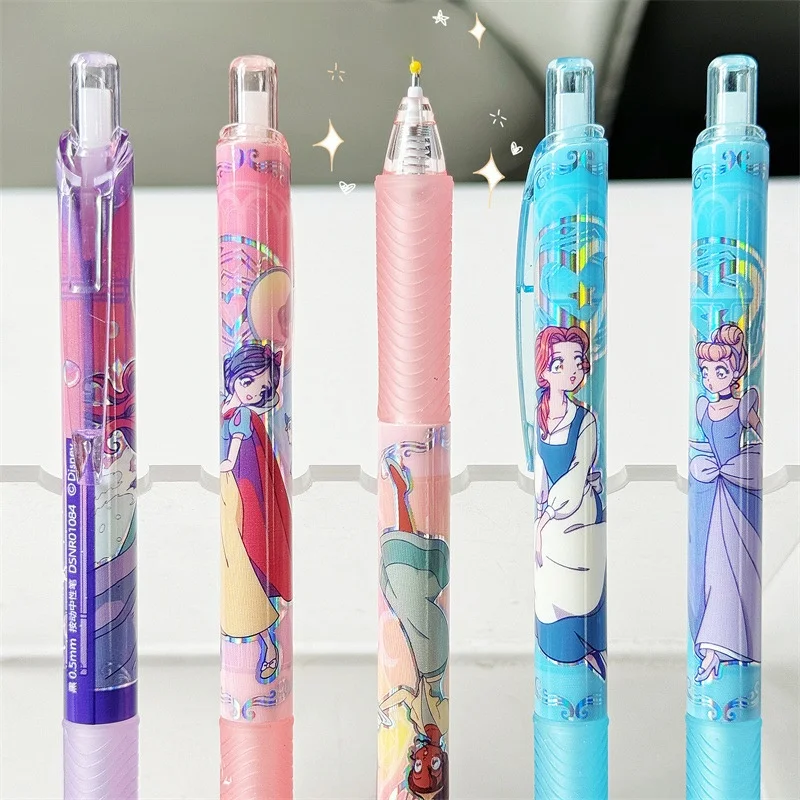 24PCS/LOT CARTOON DISNEY PRINCESS GEL PEN CUTE 0.5MM الحبر الأسود توقيع الضغط PENS الهدايا الترويجية مصادر المدرسة