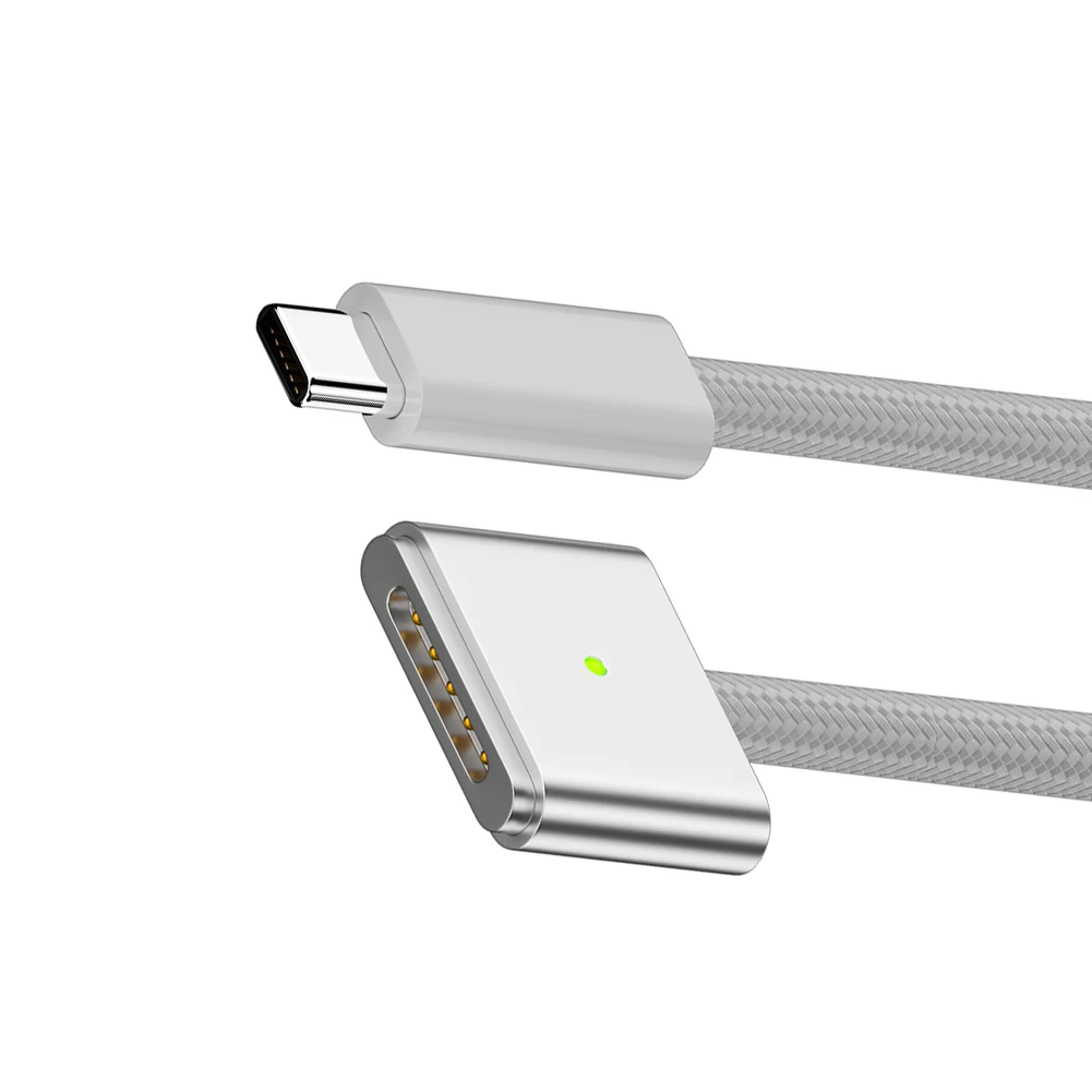 Plugue de carregamento rápido de 2m, potência máxima pd140w tipo-c macho para adaptador de plugue magnético 3 com luz led para macbook air/pro 2