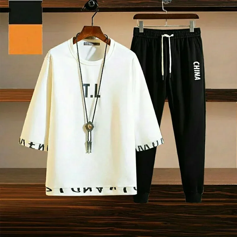 T Shirt Man White Top Sweatshirt Men's Clothing Jogging Pants Sets Alphabet Tracksuit Basic Sports Suits Offer Stylish Hot Xl