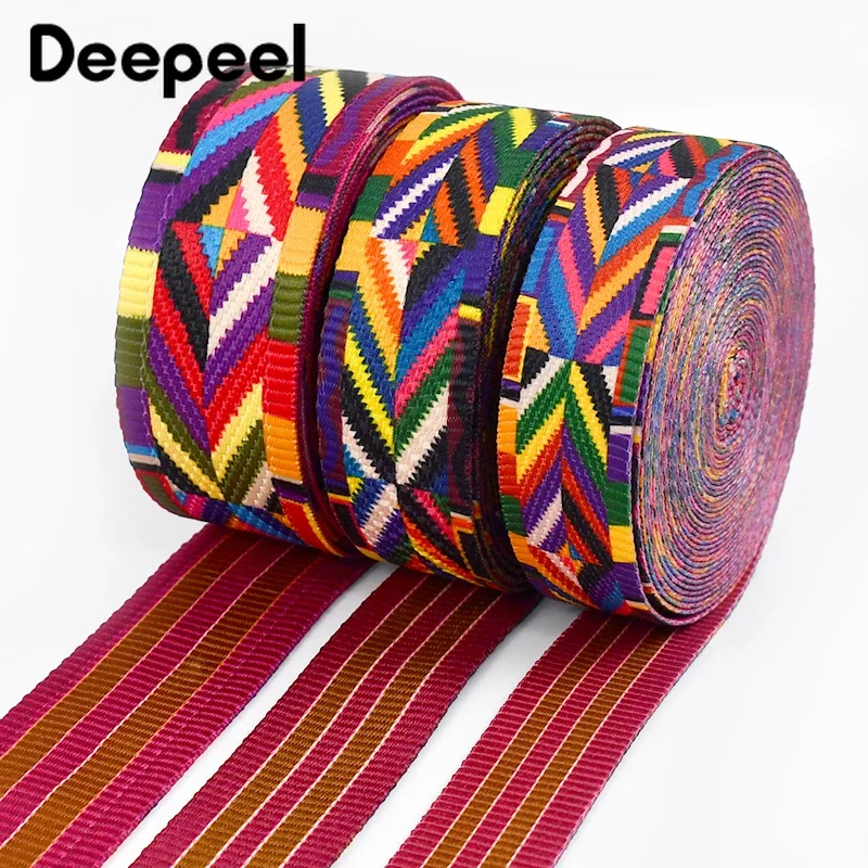 2/5/10Meters Deepeel 32/38/50mm Colored Ethnic Jacquard Webbing Bag Shoulder Strap Decoration Ribbon Band DIY Sewing Accessories