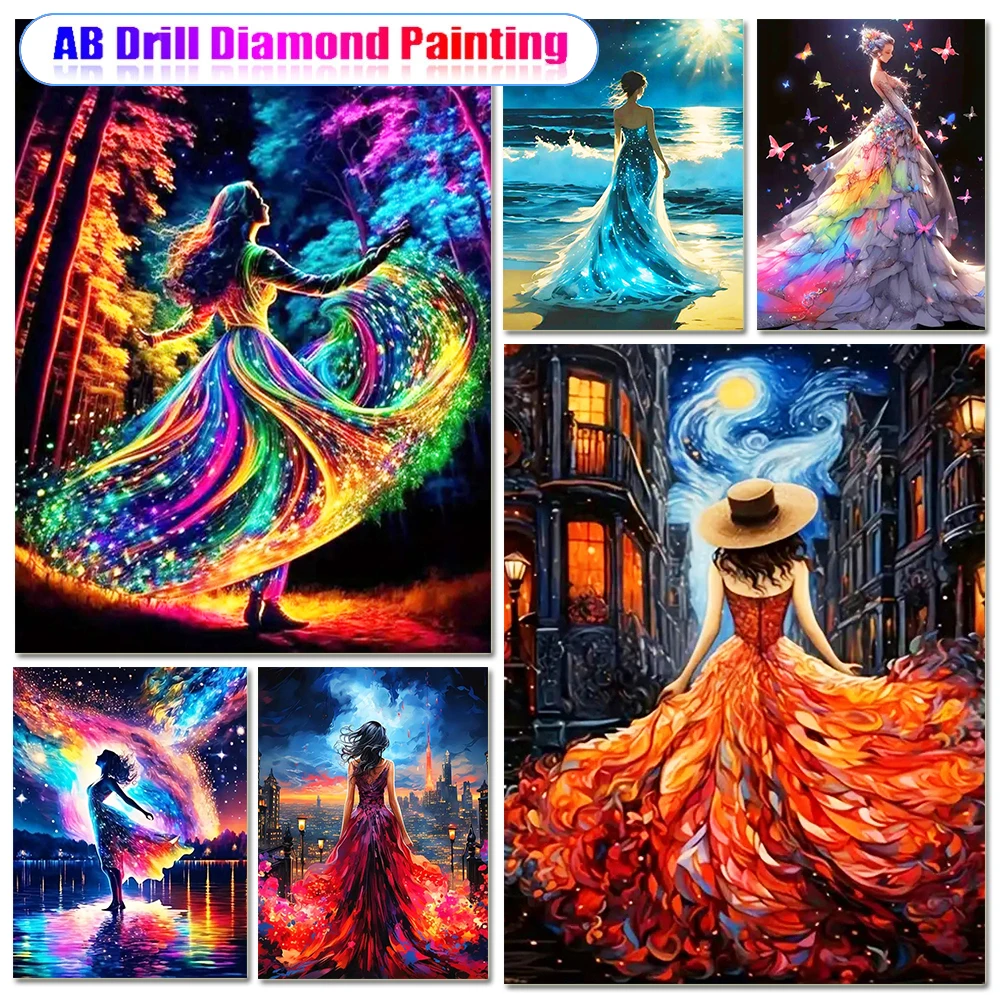 AB Diamond Painting 2024 New Series Woman Portrait Embroidery Back Contour Cross Stitch Set DIY Art Home Decoration Present