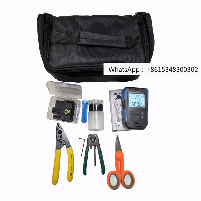 

FTTH Fiber Optic Tool Kits with OPM+VFL Optical Multimeter and Fiber Cleaver and Optical Fiber Stripper and Kevlar Scissors