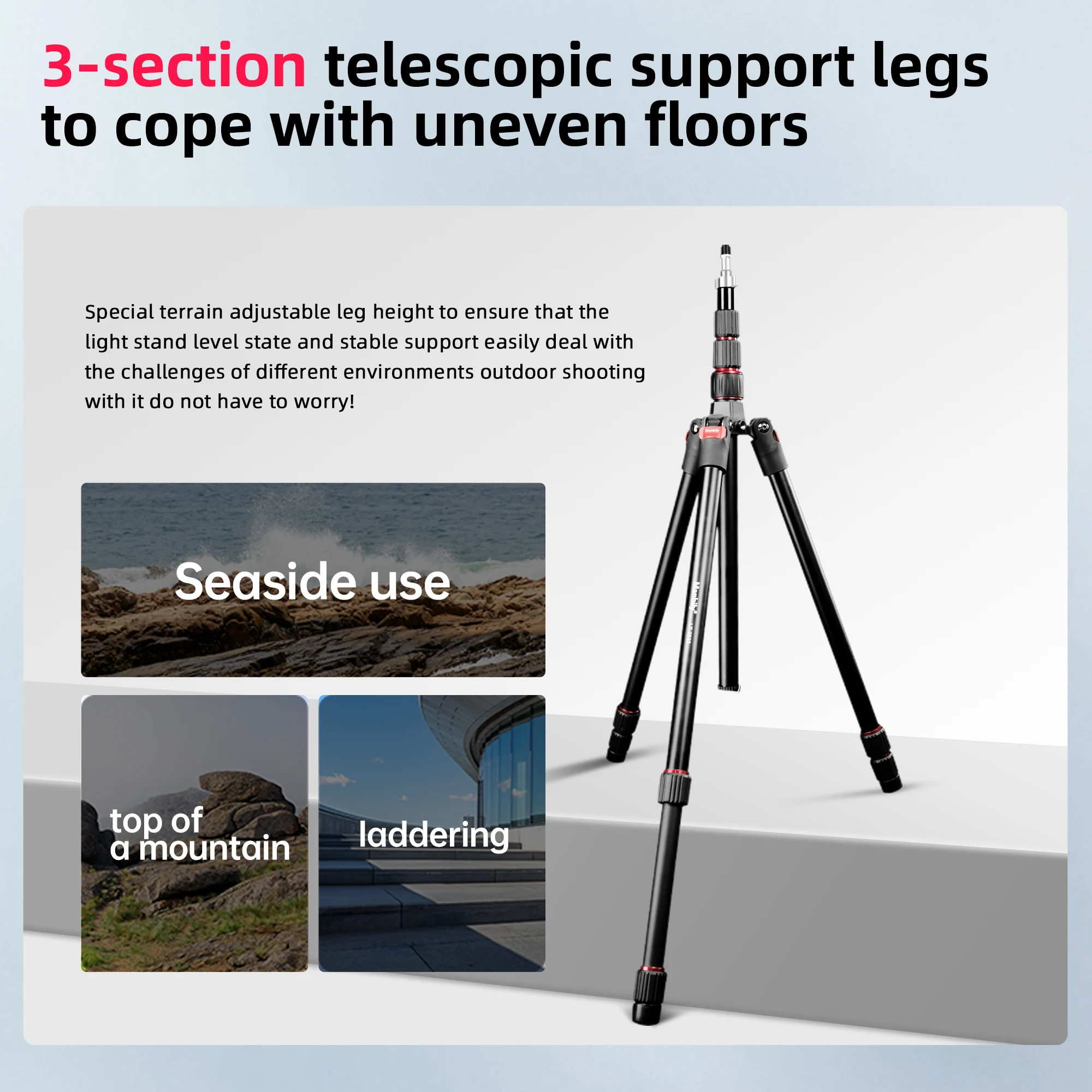 Manbily 2.2M Light Stand Tripod for COB Photography Light Flashlight Action Camera Outdoor Photo shooting Portable Tripod Stand view 6