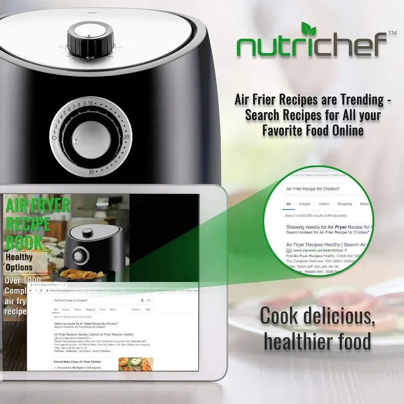 NutriChef Air Fryer Capacity Personal Air Fryer, Conserve Counterspace,Oil-free Cooking with Removable Deep Non-Stick Fry Basket