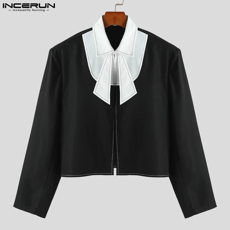 2023 Men Blazer Patchwork Lapel Long Sleeve Streetwear Personality Casual Suits Men Autumn Fashion Male Crop Coats S-3XL INCERUN