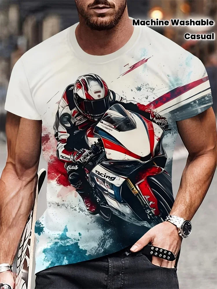 Fashion Cool Watercolor Sport Bike Racer Print Men T-shirt Motorbike Racing Casual Crew Neck Tee Trend Street Man Clothes