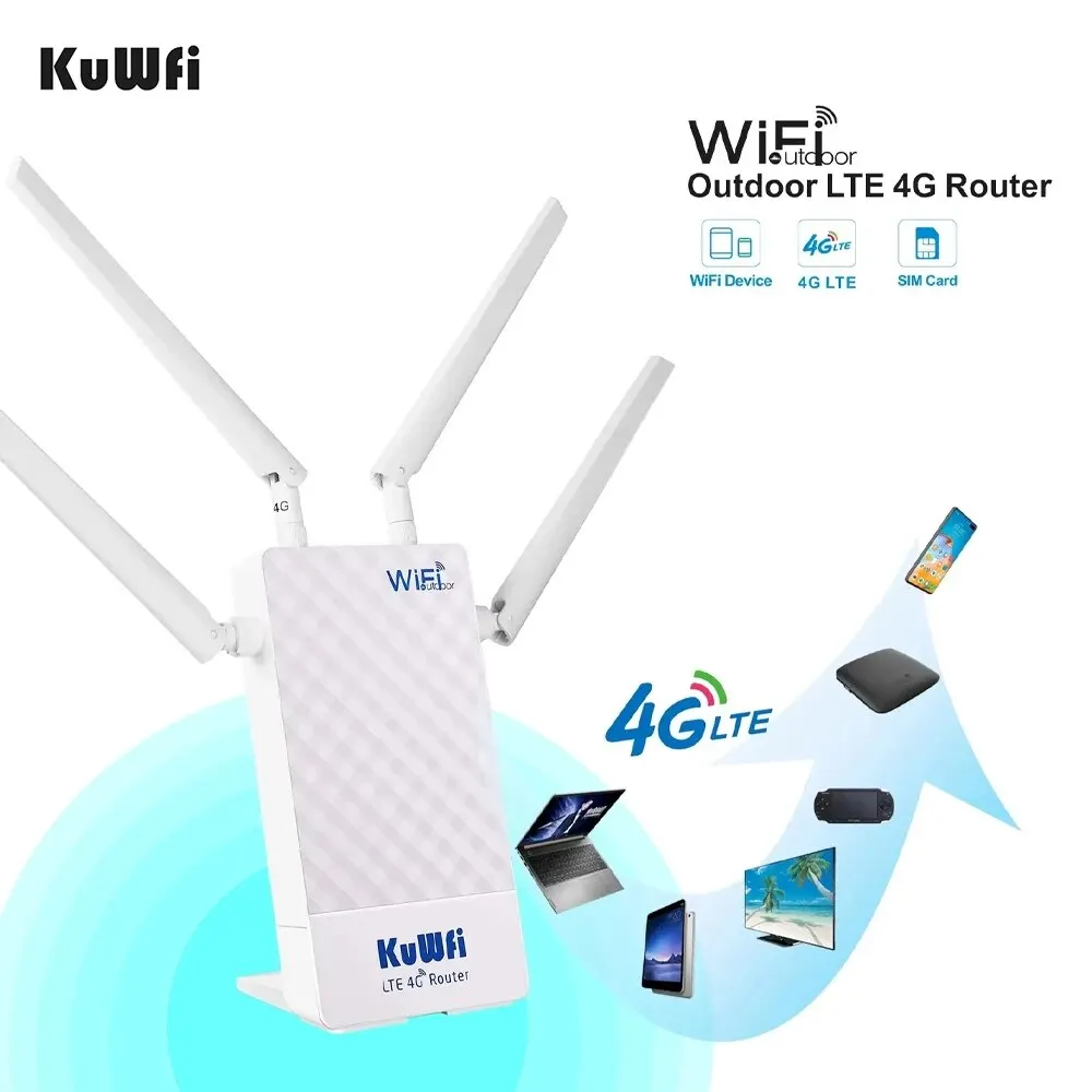 KuWFi 4G CPE Outdoor Router 300Mbps Wifi Router External Antenna Support Port Filtering DMZ MAC IP Settings for IP Camera