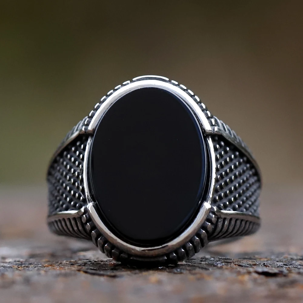 New Fashion Retro Ring Geometric Black Zircon Stone For Anniversary Party Wedding Men's Anels Totem Luxury Jewelry