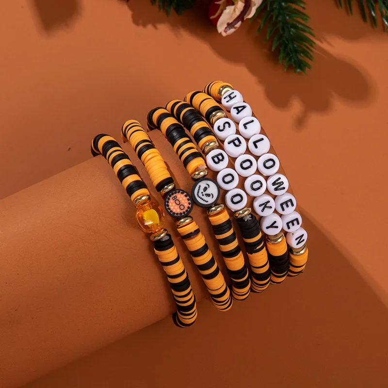 Braccialetto da donna gioielli di Halloween braccialetto di zucca strano braccialetto Horror fantasma di tutti i santi braccialetto impilato multistrato regalo