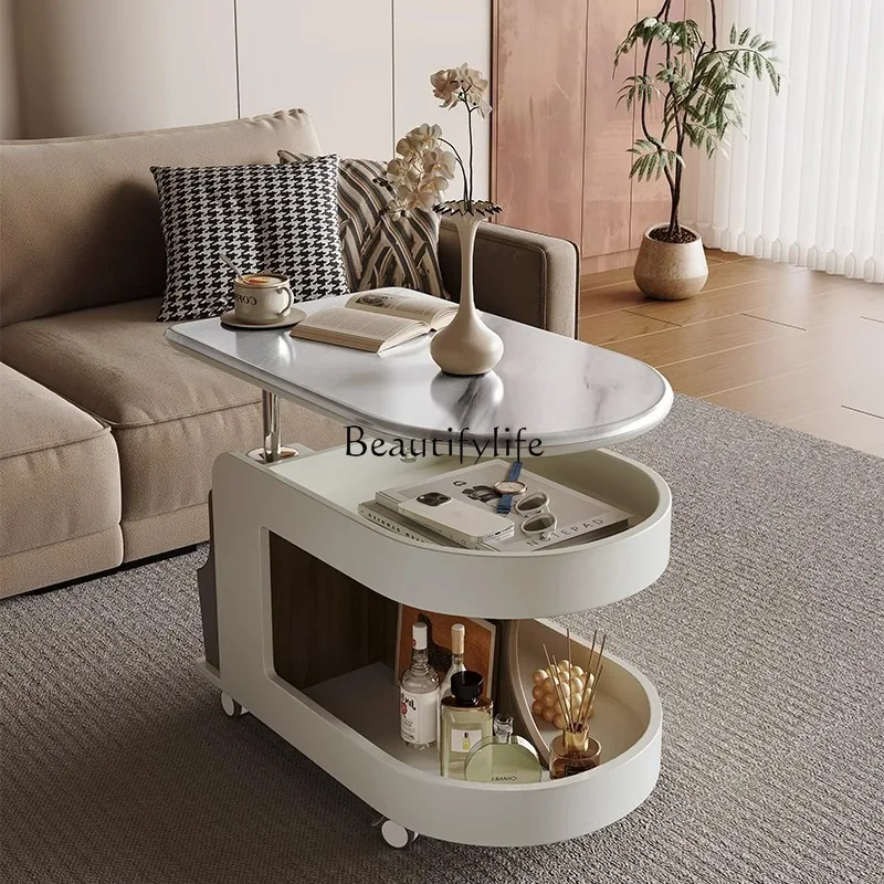 French cream wind coffee table multi-functional lifting push-pull mobile coffee table