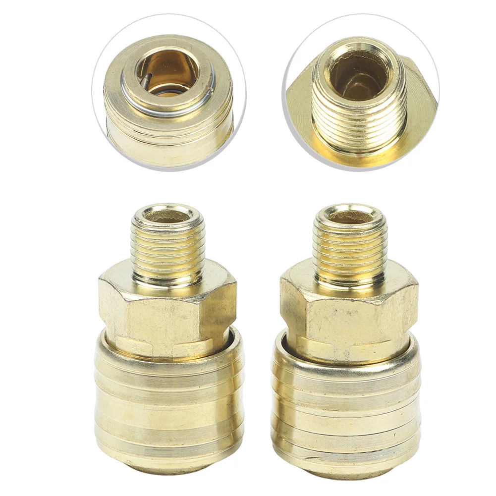 2pcs Brass Quick Coupling with 1/4 Inch Male For BSP Thread for Compressed Air Line Connection and Seal Integrity