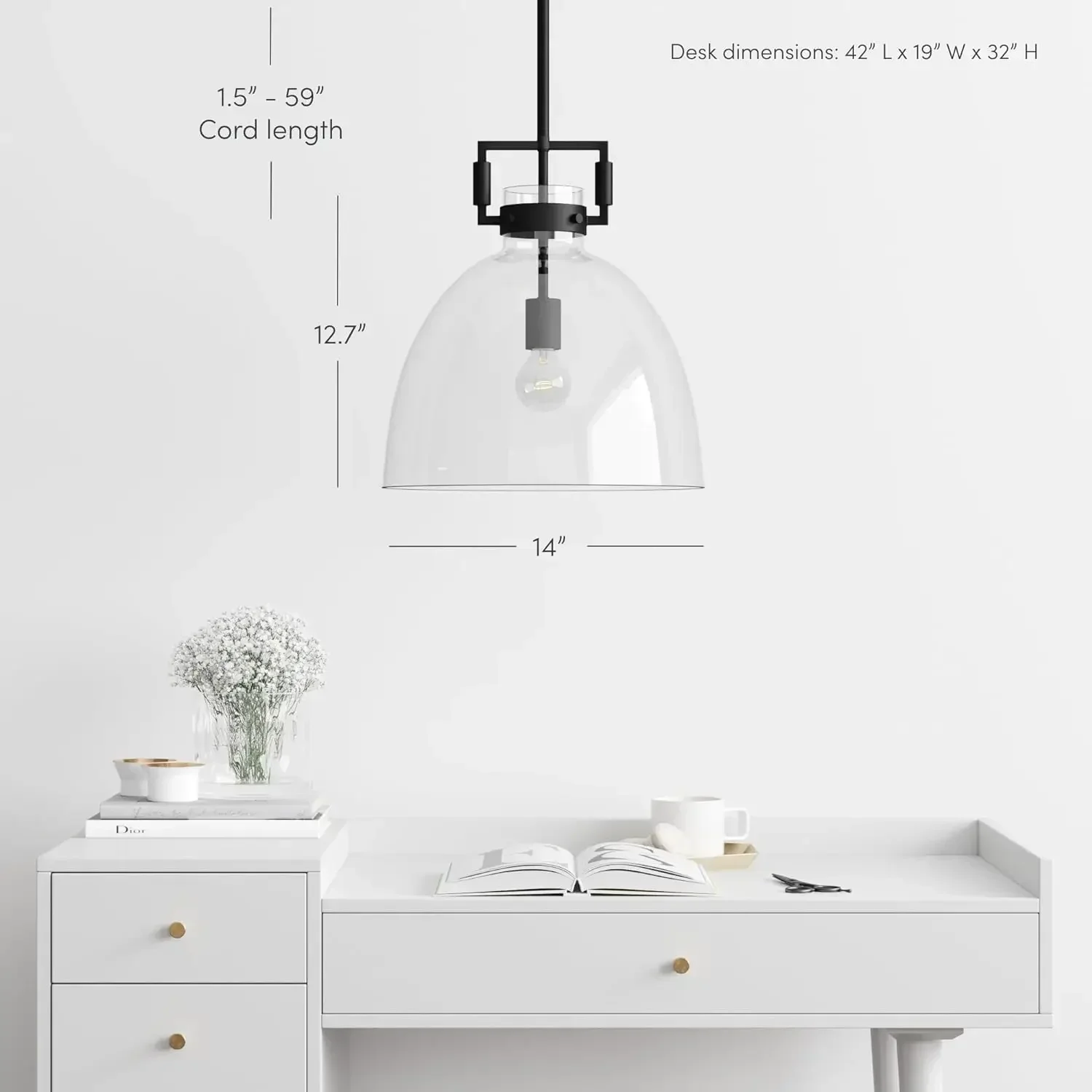 Горячие продажиNathan James Leigh Подвесной светильник, черный подвесной потолочный светильник с большим стеклянным абажуром и регулируемым шнуром