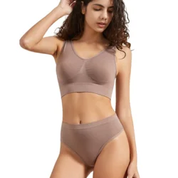 Seamless Bra Set Women Wireless Tanks Bra Female Low Rise Thongs Panties Sexy Lingerie Set Comfy Underwear Intimates S-5XL