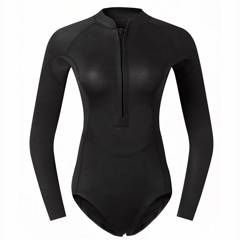 Woman Diver One-Piece Diving Suit 2mm Neoprene Long Sleeve Sun Protection for Whole Body Swimsuit Surfing Snorkeling Suit Dive