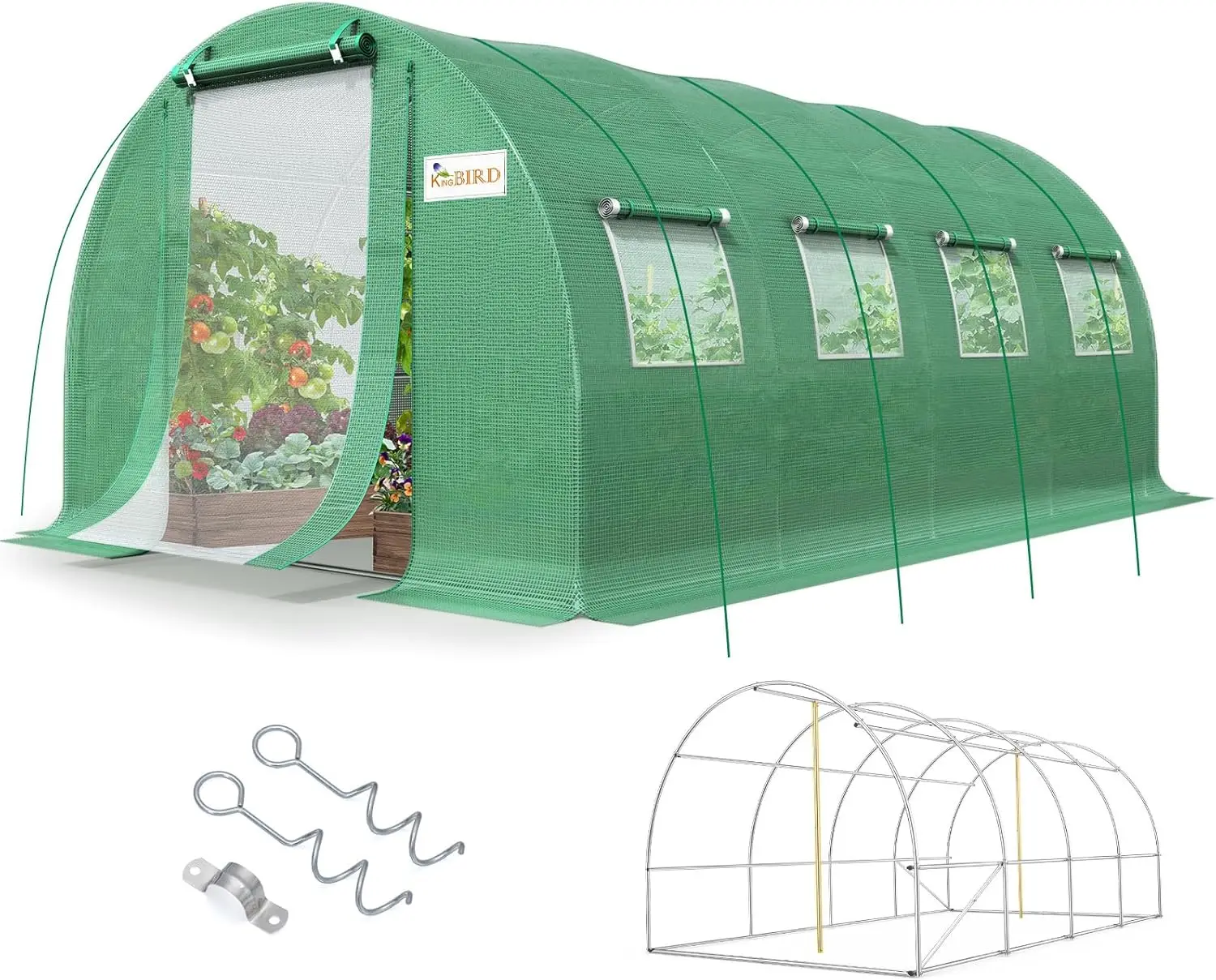 

Премиум-теплица 20x10x6.6 футов для улицы, большая, с усиленным оцинкованным металлическим каркасом, сетчатая дверь, улучшенная молния на окне