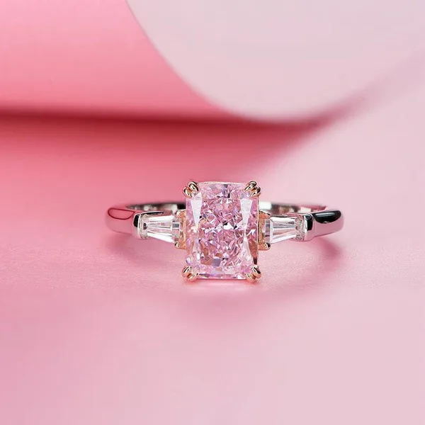 Anillo de bodas de plata popular europeo y americano con incrustaciones de joyería cuadrada de circón, adecuado para compromiso y matrimonio