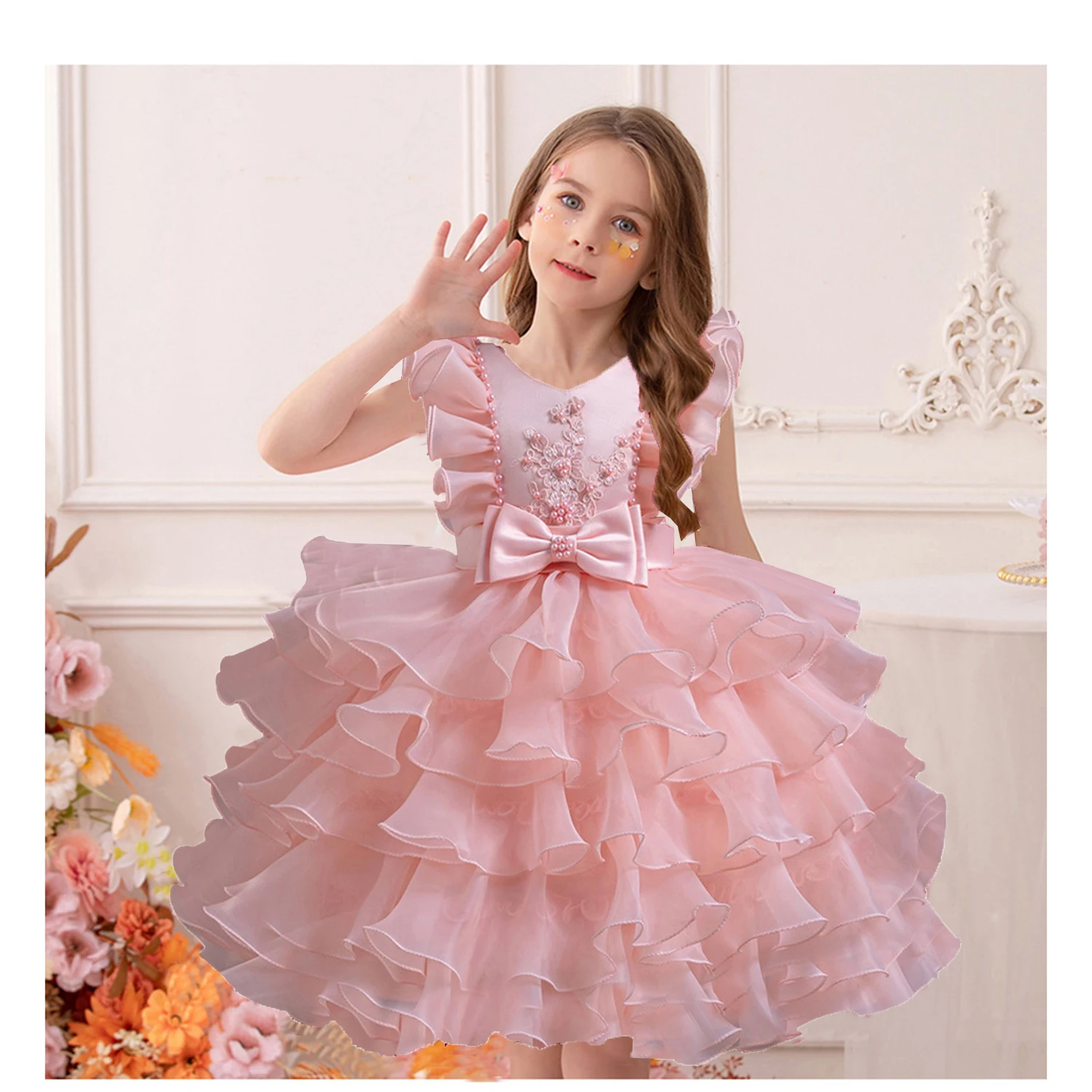 

Charlotte Stylish 2-12 Years Little Girls Flutter Sleeves Cupcake Tutu Flower Girl Birthday Party Performance Dress