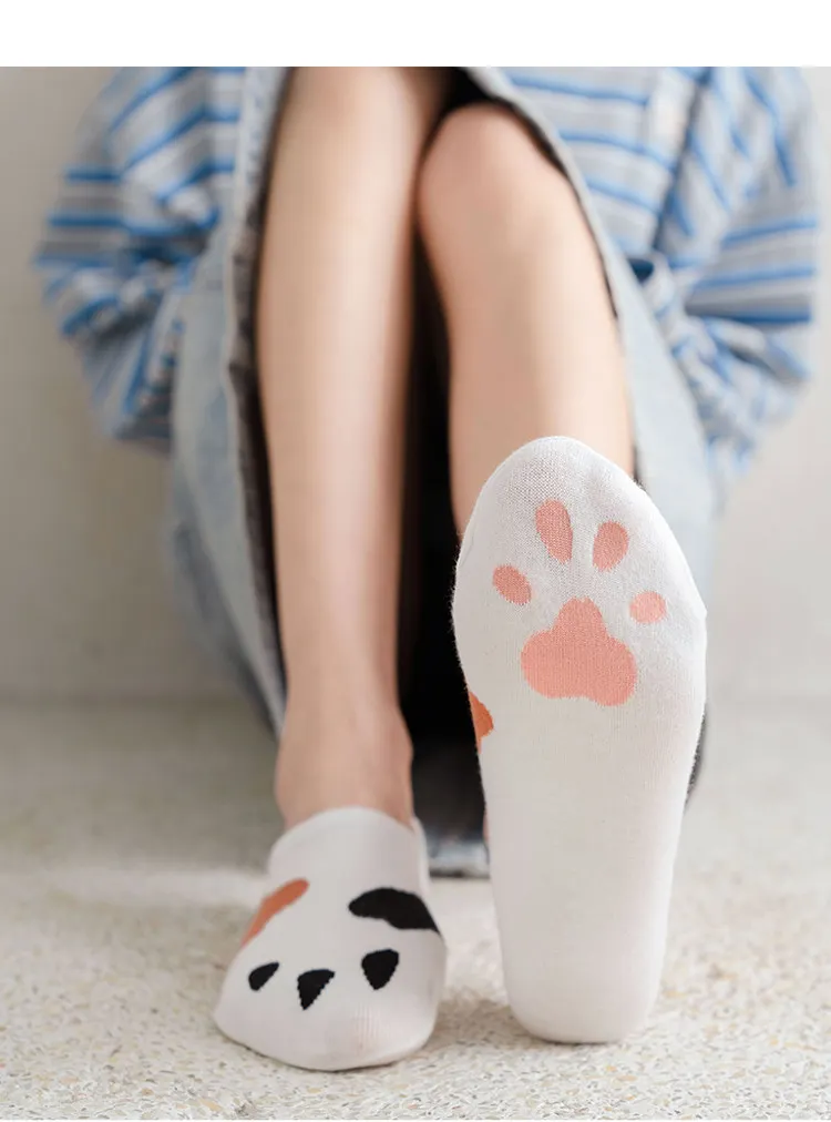 Women Cute Cartoon Cat Paw Print Invisible Socks,Summer No Show Socks,Soft Breathable Low Cut Socks,Boat Socks,Liner Socks view 4