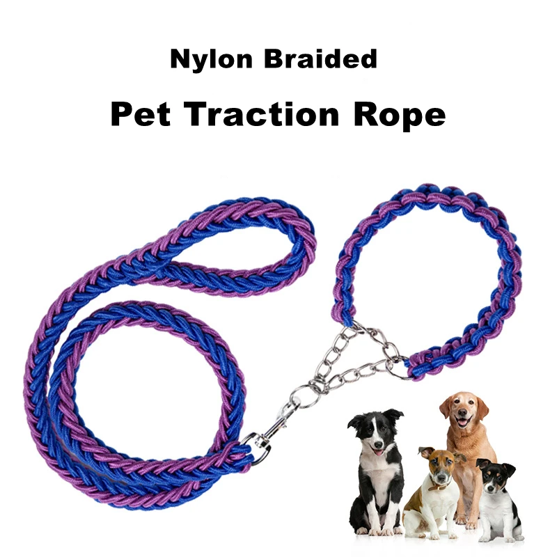 Heavy Duty Pet Dog Collar Leash Set Adjustable Obedience P Chain Collar Nylon Dog Leash Strap Lead Rope for Medium Large Dogs